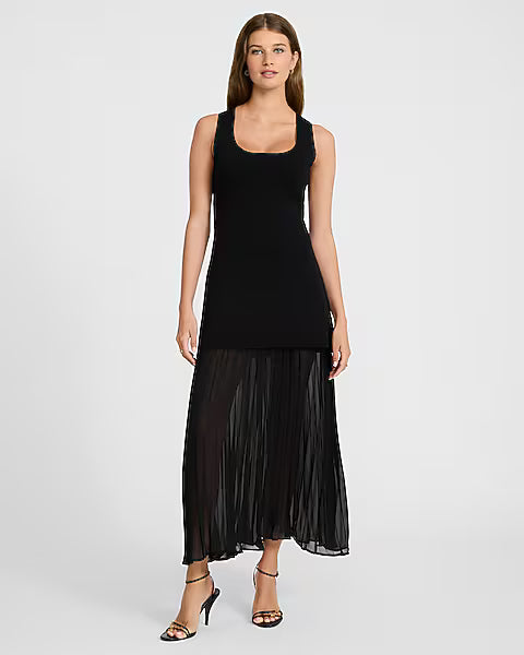 Boat Neck Sleeveless Lace Hem Ruched Midi Dress