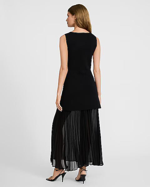 Boat Neck Sleeveless Lace Hem Ruched Midi Dress