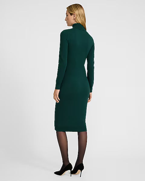 Airy Soft Mock Neck Long Sleeve Midi Sweater Dress