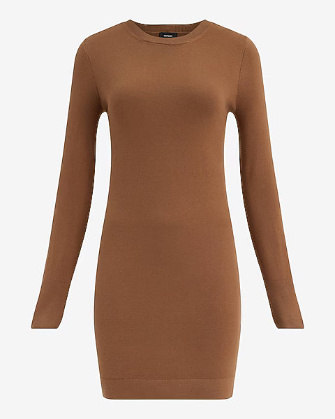 Airy Soft Skimming Crew Neck Long Sleeve Mini Sweater Dress