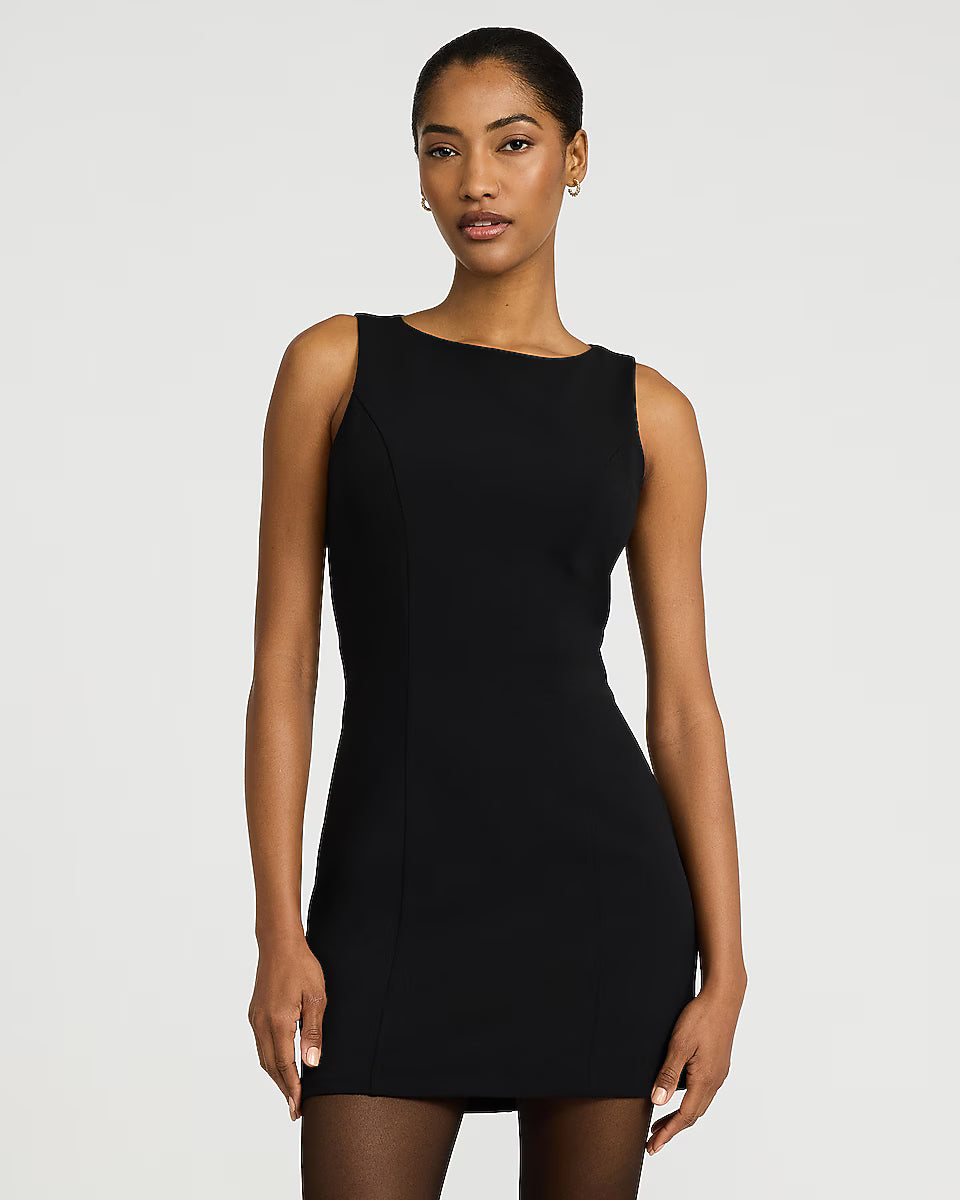 Crepe Boat Neck Sleeveless Mini Sheath Dress