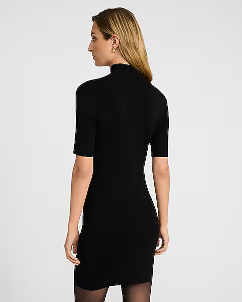 Silky Soft Mock Neck Elbow Sleeve Mini Sweater Dress