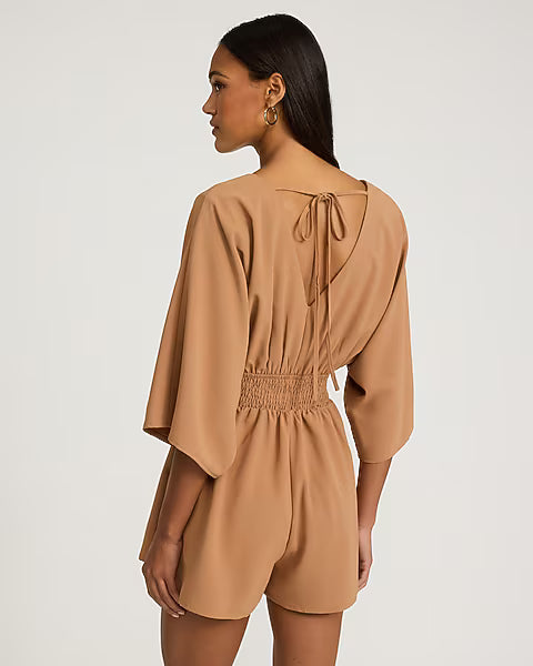 V-Neck Elbow Sleeve Surplice Romper