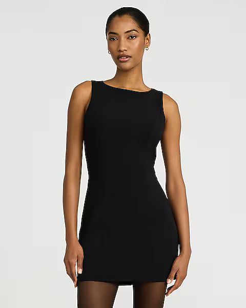 Crepe Boat Neck Sleeveless Mini Sheath Dress