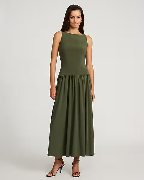 Boat Neck Sleeveless Drop Waist Maxi Dress