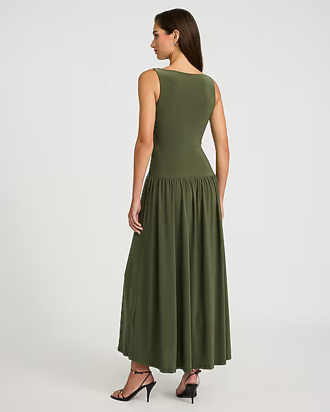 Boat Neck Sleeveless Drop Waist Maxi Dress