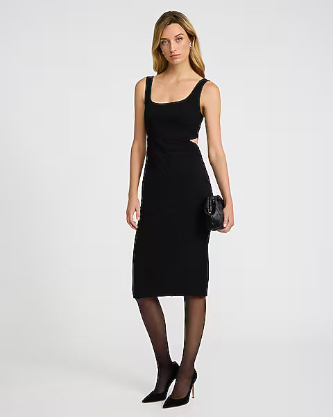 Crepe Square Neck Sleeveless Cutout Midi Sheath Dress