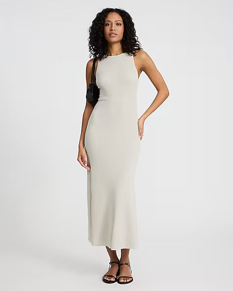Crew Neck Sleeveless Tie Open Back Maxi Sweater Dress