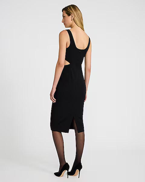 Crepe Square Neck Sleeveless Cutout Midi Sheath Dress