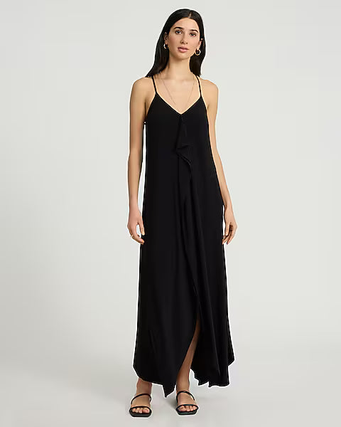 V-Neck Sleeveless Tie Back Asymmetrical Maxi Dress