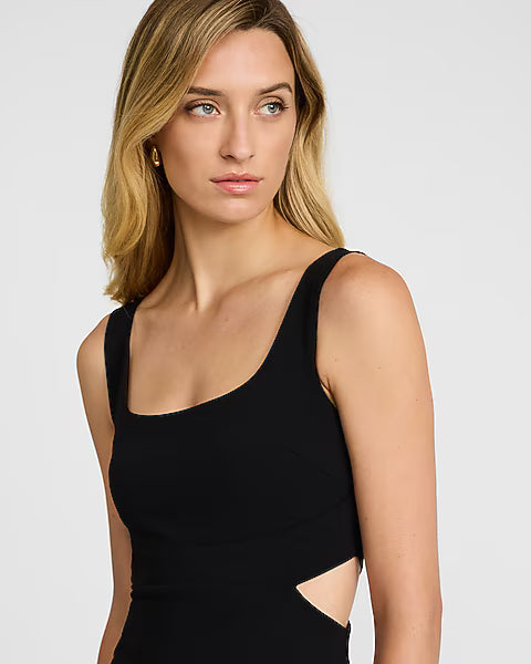 Crepe Square Neck Sleeveless Cutout Midi Sheath Dress