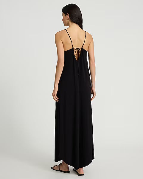 V-Neck Sleeveless Tie Back Asymmetrical Maxi Dress
