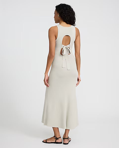 Crew Neck Sleeveless Tie Open Back Maxi Sweater Dress