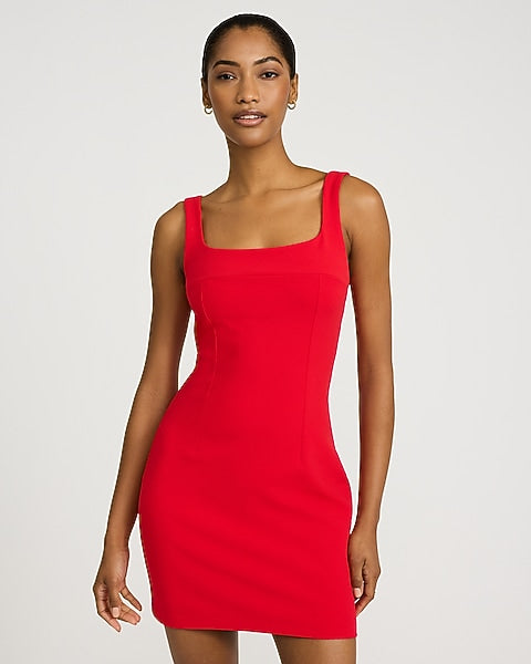 Crepe Square Neck Sleeveless Mini Sheath Dress
