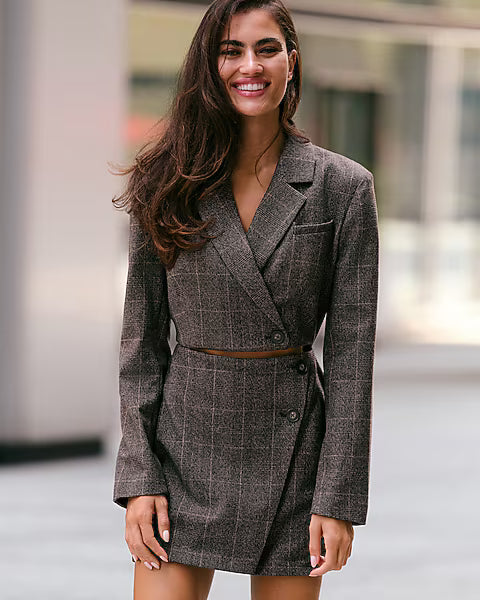 Plaid Long Sleeve Cutout Blazer Romper
