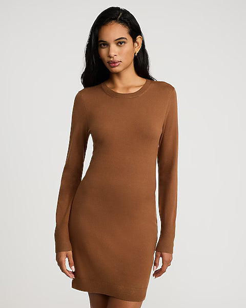 Airy Soft Skimming Crew Neck Long Sleeve Mini Sweater Dress