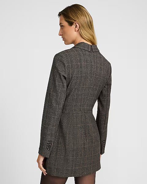 Plaid Long Sleeve Cutout Blazer Romper