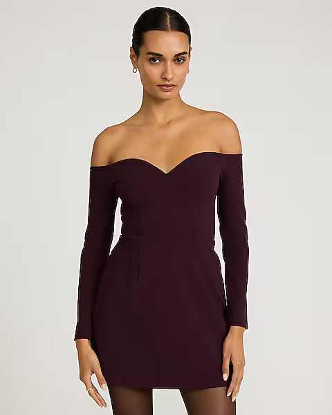 Off The Shoulder Sweetheart Long Sleeve Mini Dress