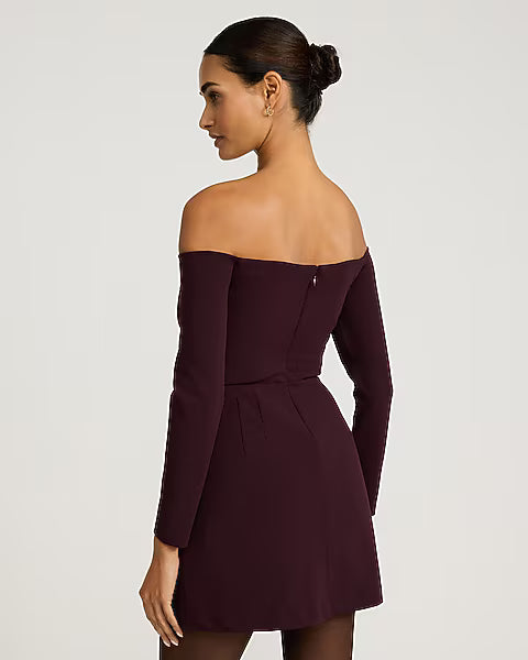 Off The Shoulder Sweetheart Long Sleeve Mini Dress