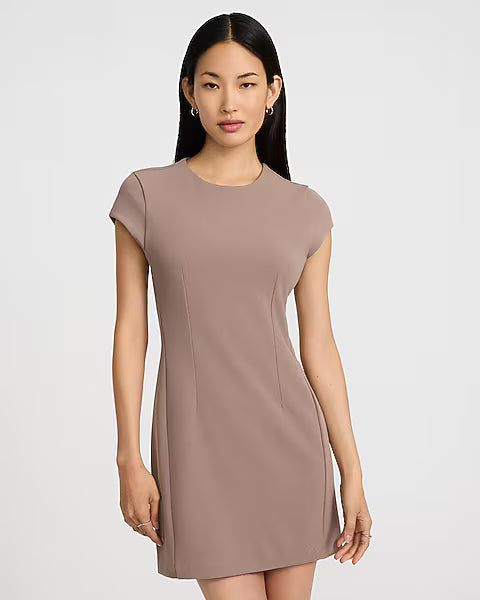 Crepe Crew Neck Short Sleeve Mini Dress