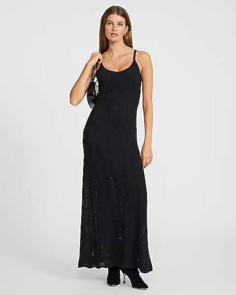 Textured V-Neck Sleeveless Maxi Sweater Dress