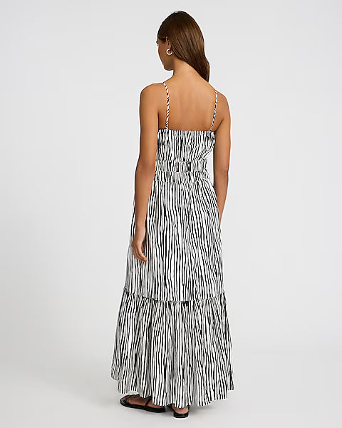Poplin Striped Sleeveless Smocked Tiered Maxi Dress
