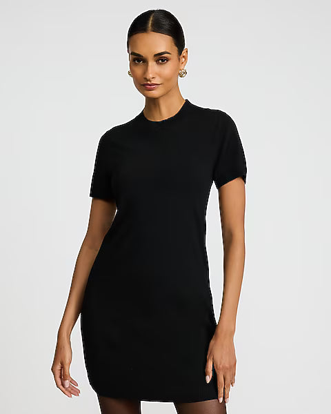 Crew Neck Short Sleeve Mini Sweater Dress