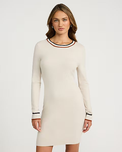 Airy Soft Tipped Crew Neck Sweater Mini Dress