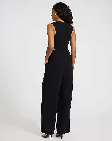 Crew Neck Cut Out Wide Leg Jumpsuit