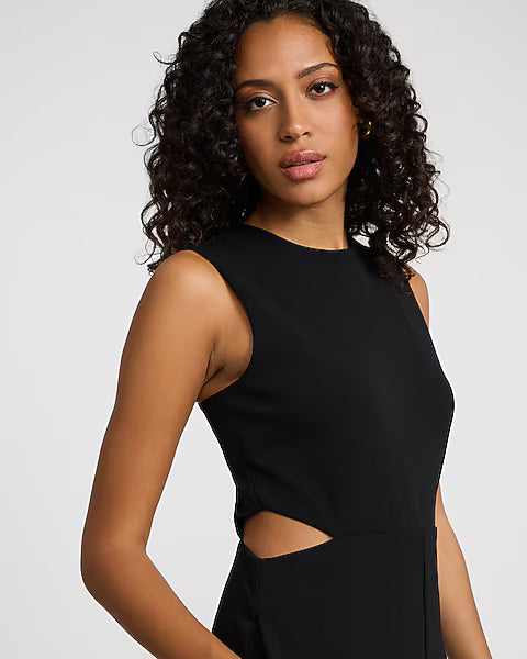 Crew Neck Cut Out Wide Leg Jumpsuit