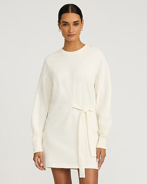 Long Sleeve Tie Waist Sweatshirt Dress