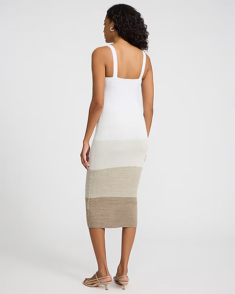 Ombre Color Block Sweetheart Twist Front Midi Sweater Dress