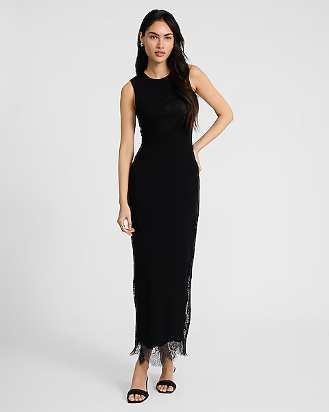 Lace Pieced Sleeveless Maxi Dress