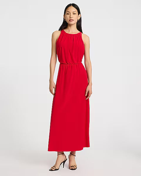 Crew Neck Back Cutout Fit and Flare Maxi Dress