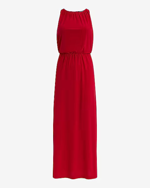 Crew Neck Back Cutout Fit and Flare Maxi Dress