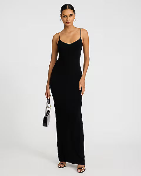 V-Neck Sleeveless Lace Cowl Back Maxi Dress