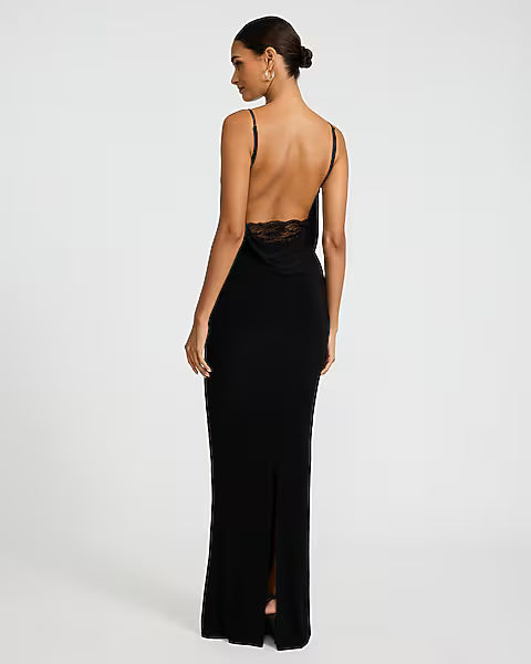 V-Neck Sleeveless Lace Cowl Back Maxi Dress