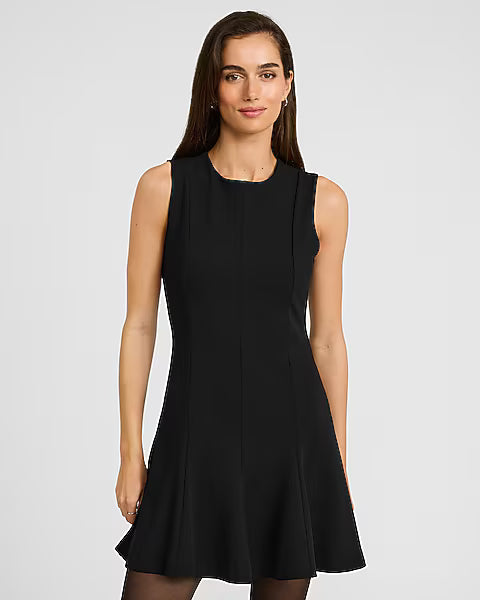 Crepe Crew Neck Seamed Mini Dress