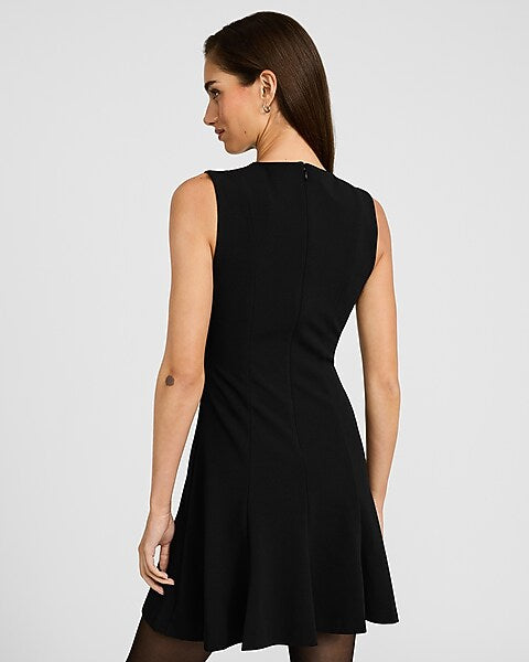 Crepe Crew Neck Seamed Mini Dress